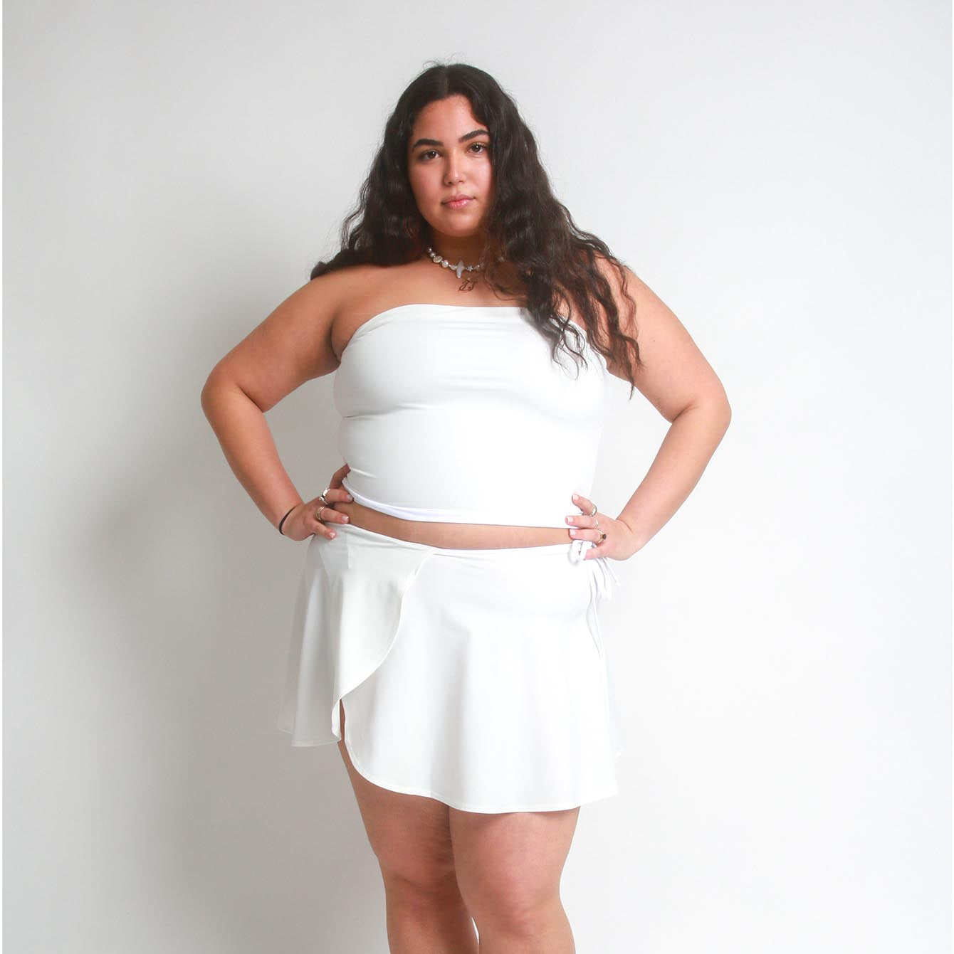 White wrap skirt top set